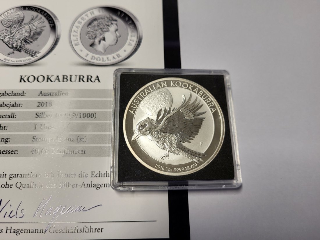  1 Dollar 2018 Kookaburra 1 Oz Die 12 berühmtesten Silbermünzen Australien Spittalgold9800 (5455   