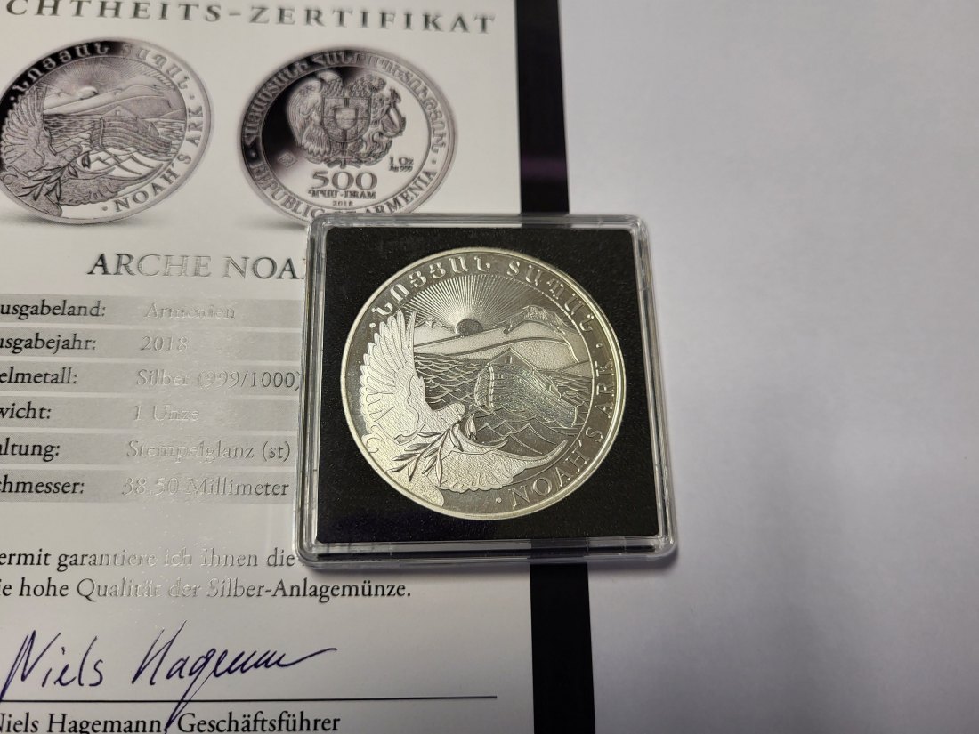  500 Dram 2018 Arche Noah 1 Oz Die 12 berühmtesten Silbermünzen der We Armenien Spittalgold9800 (5455   