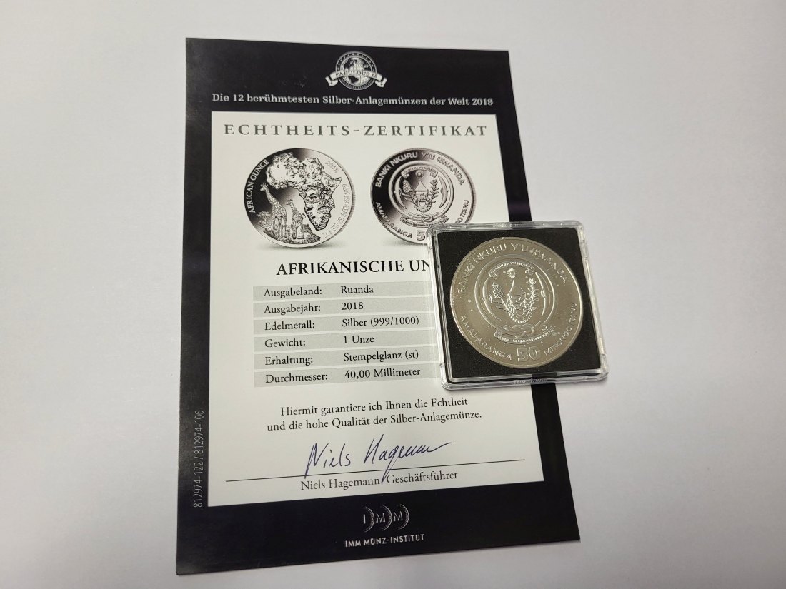 50 Francs 2018 Africa 1 Oz Die 12 berühmtesten Silbermünzen der We Ruanda Spittalgold9800 (5455   