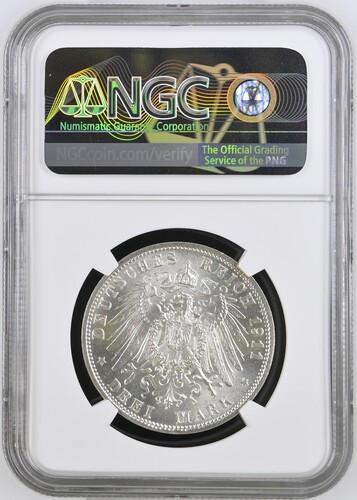  1911 D 3 Mark – Bayern / 90. Geburtstag Prinzregent Luitpold NGC MS 64   