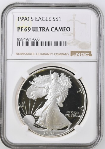  1990 S American Silver Eagle – Proof NGC PF 69 Ultra Cameo   
