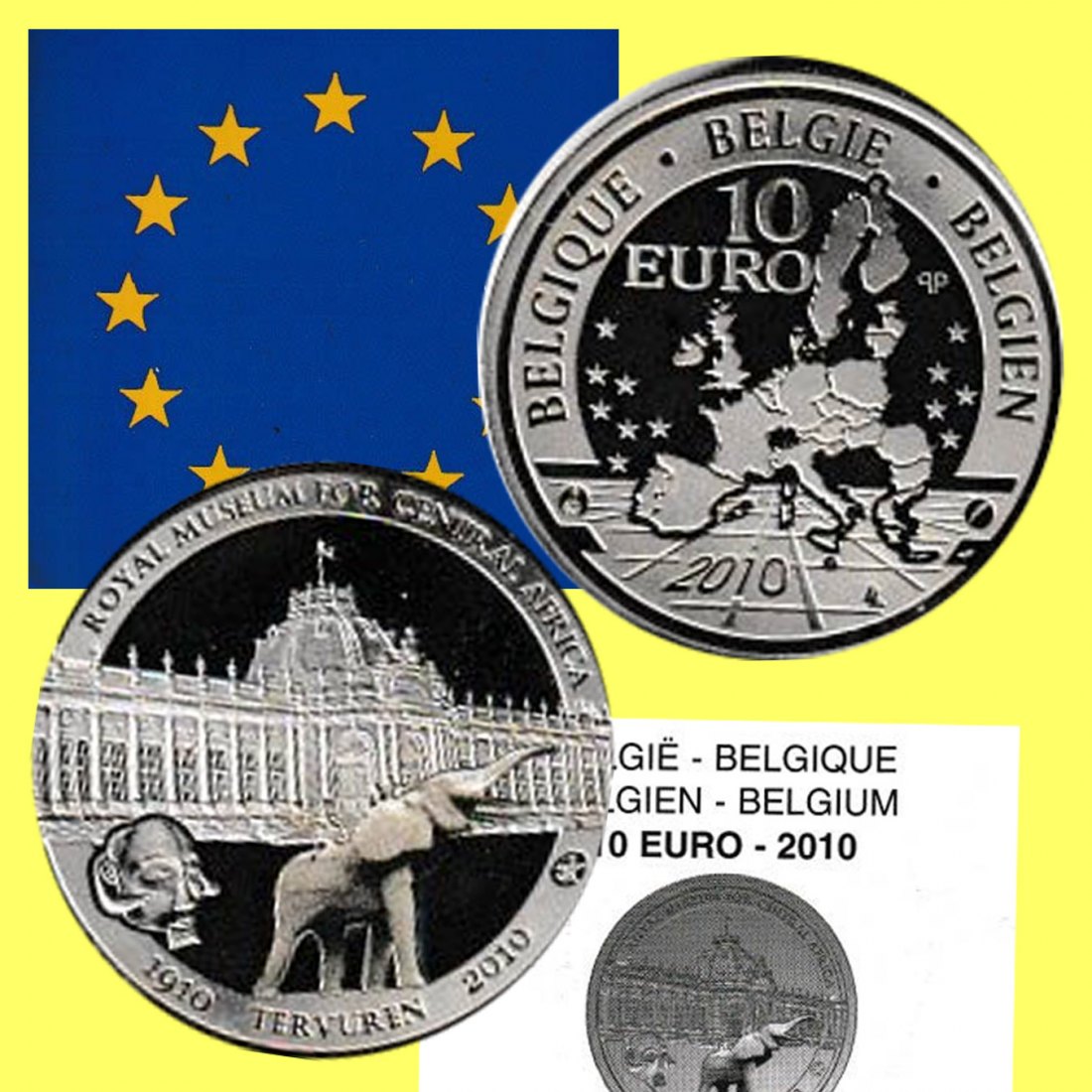  Offiz. 10-€-Silbermünze Belgien *Afrikamuseum in Tervuren* 2010 *PP* coloriert nur 12.529St   