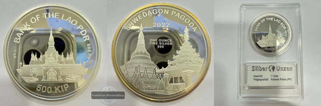  Laos 500 Kip (Shwedagon Pagoda) 2022 FM-Frankfurt KM#241 Feinsilber: 31,1g   