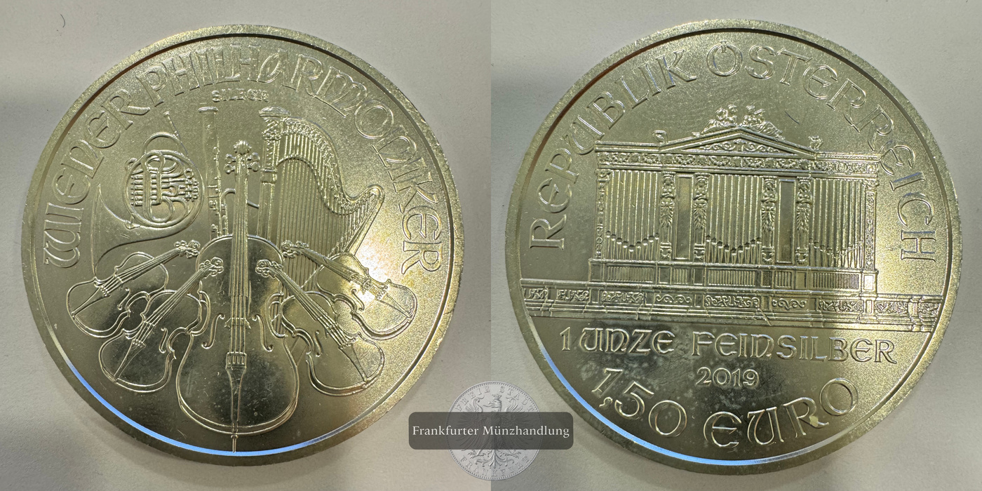  Österreich 1,50 Euro Wiener Philharmoniker 2019 (2008-25) FM-Frankfurt KM#3159 Feinsilber: 31,1g   