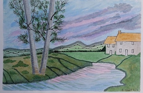  AQUARELLBILD / BAUM AM BACH / FORMAT A4 (21x29,7cm) / 6/2024   