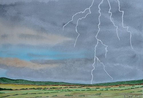  AQUARELLBILD / GEWITTER & BLITZE (4) / FORMAT A4 (21x29,7cm) / 11/2025 / ARCHES   