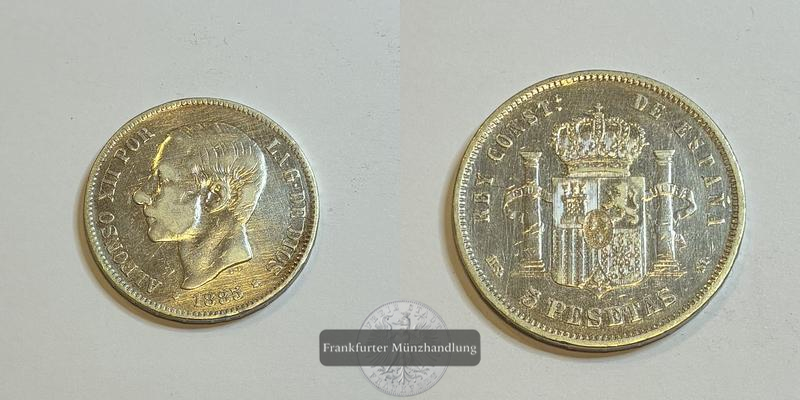 Spanien 5 Pesetas 1885 Alfons XII FM-Frankfurt Feinsilber: 22,39g   