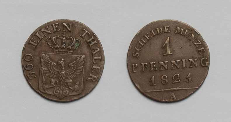  Preussen 1 Pfennig 1821 A Friedrich Wilhelm III. 1797-1840 ss+   