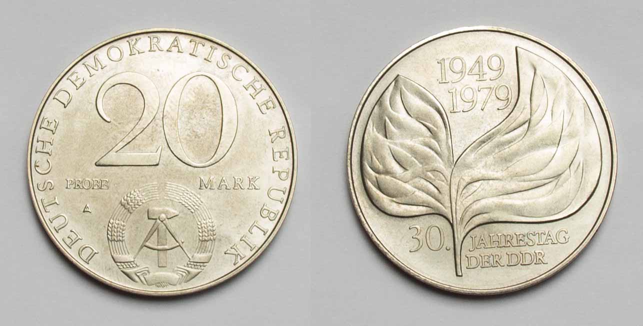  DDR Gedenkmünze 20 Mark 1979 PROBE 30 Jahre DDR vz-stgl.   