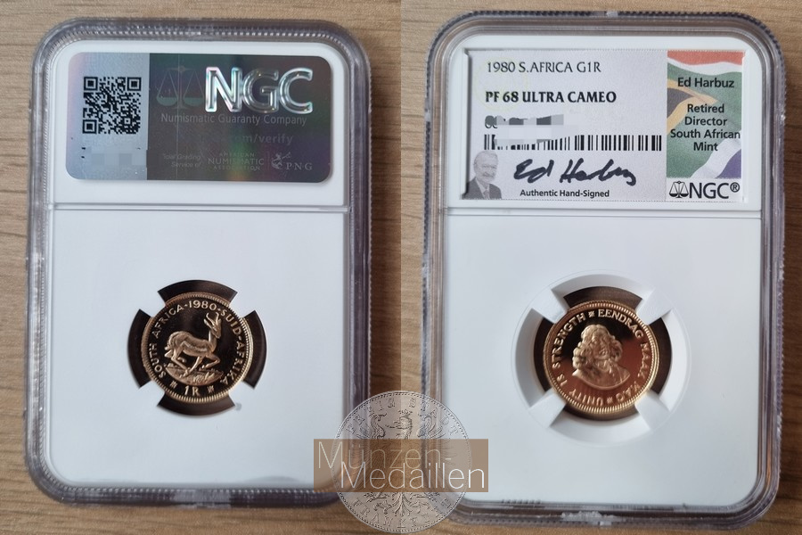 Südafrika MM-Frankfurt Feingold: 3,66g 1 Rand 1980 