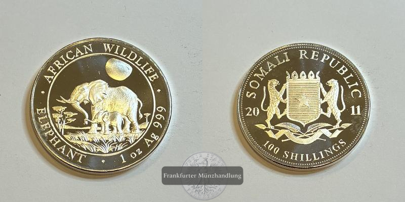  Somalia 100 Shillings Elephant 2011 KM#231 FM-Frankfurt Feinsilber: 31,1g   