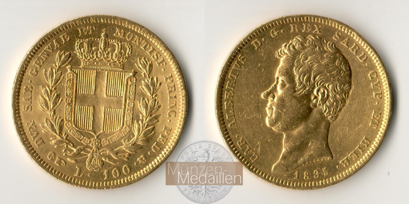  Italien. Sardinien, Königreich. 100 Lire 1835  MM-Frankfurt Feingold: 29,05g   