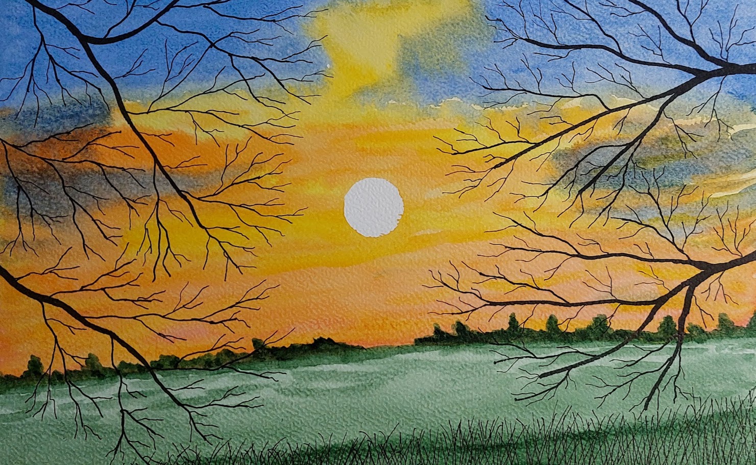  AQUARELLBILD / SONNENUNTERGANG / FORMAT A4 (21x29,7cm) / 11/2024   