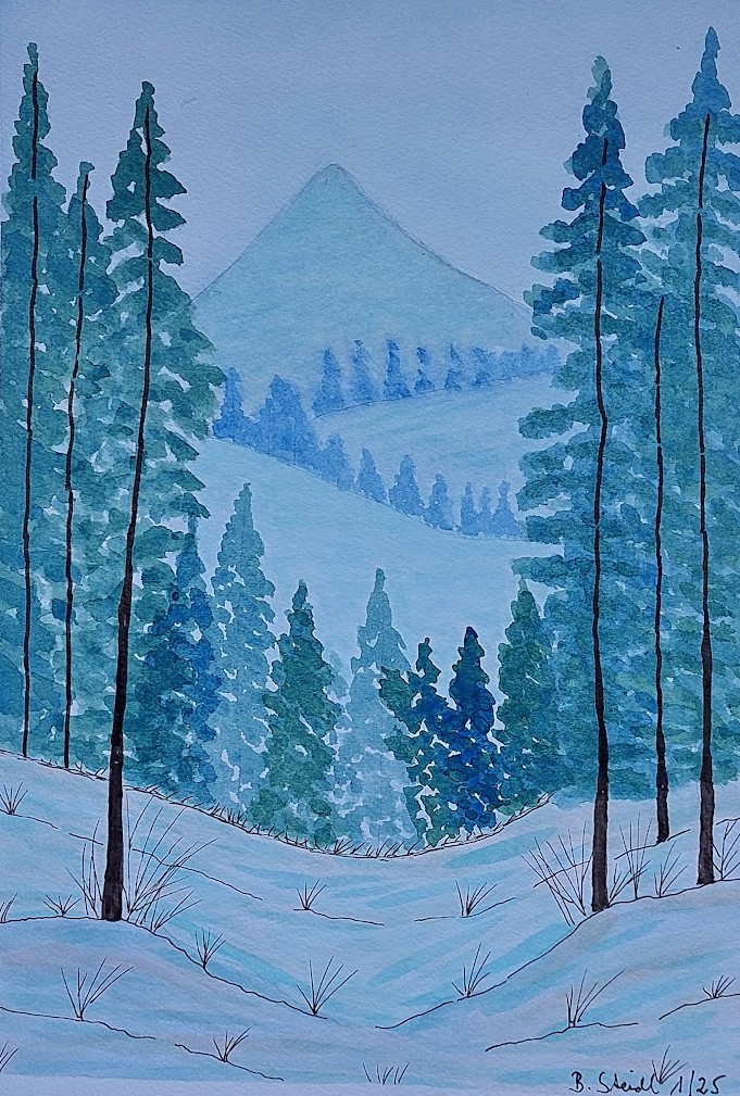  AQUARELLBILD / WINTERWALD / FORMAT A4 (21x29,7cm) / 1/2025   