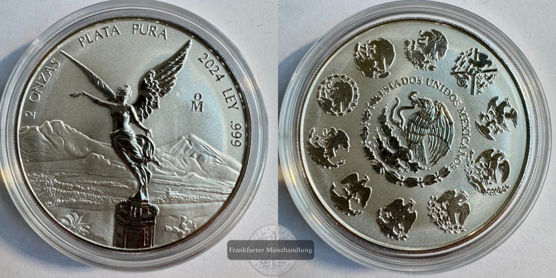  Mexiko 2 Onzas Libertad 2024 (1996-2025) Reverse Proof FM-Frankfurt KM#614 Feinsilber: 62,2g   