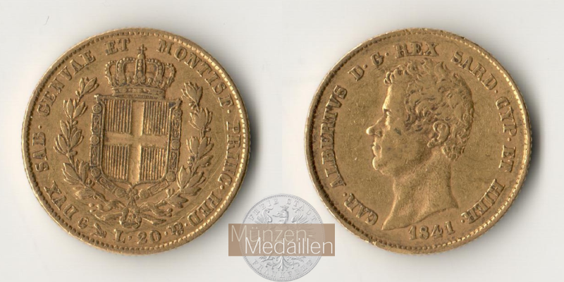 Sardinien MM-Frankfurt Feingold: 5,81g 20 Lire 1841 