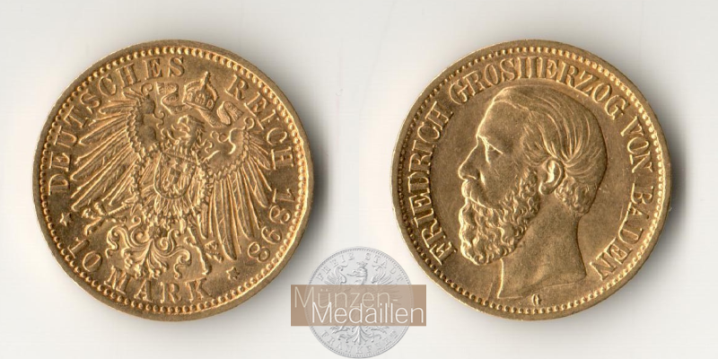  Dt. Reich Baden, 10 Mark 1898 G Friedrich I MM-Frankfurt Feingold: 3,584g   