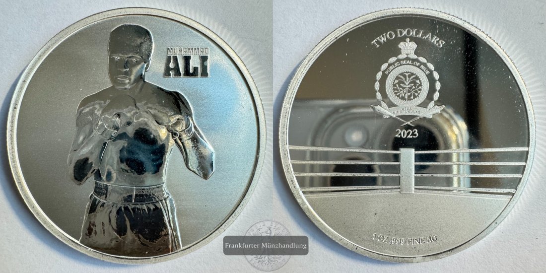  Niue 2 Dollars Charles III (Muhammad Ali) 2023 Proof FM-Frankfurt KM#5998 Feinsilber: 31,1g   