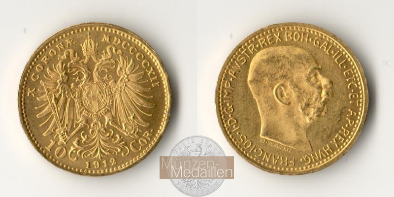 Österreich MM-Frankfurt Feingold: 3,05g 10 Kronen 1912 NP 