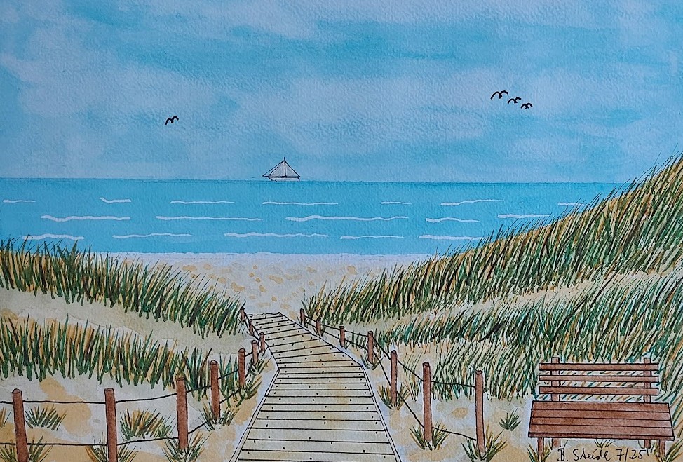  AQUARELLBILD / OSTSEE-DÜNENEINGANG / FORMAT A4 (21x29,7cm) / 7/2025   
