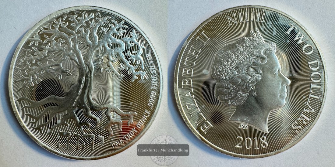  Niue 2 Dollars Elizabeth II (Tree of Life) 2018 FM-Frankfurt KM#2941 Feinsilber: 31,1g   