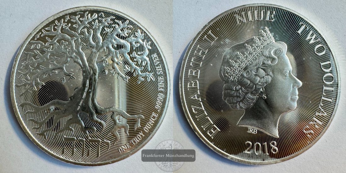  Niue 2 Dollars Elizabeth II (Tree of Life) 2018 FM-Frankfurt KM#2941 Feinsilber: 31,1g   