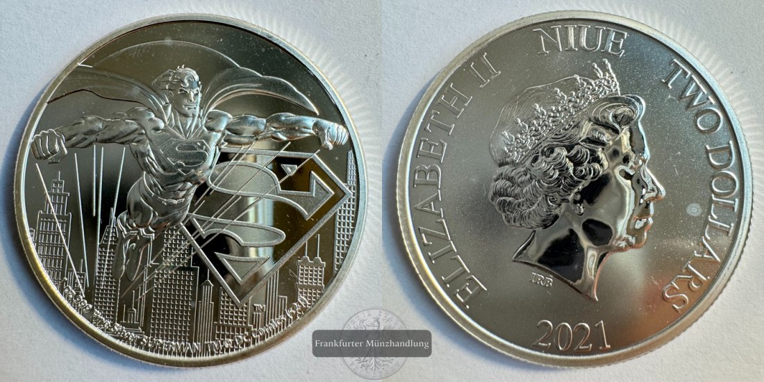  Niue 2 Dollars Elizabeth II (Superman) 2021 FM-Frankfurt KM#4227 Feinsilber: 31,1g   