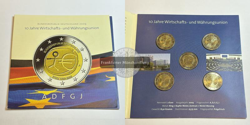  Deutschland 2 Euro 2009 KMS 10 Jahre Wirtschafts- und Währungsunion [A, D, F, G, J] FM-Frankfurt   