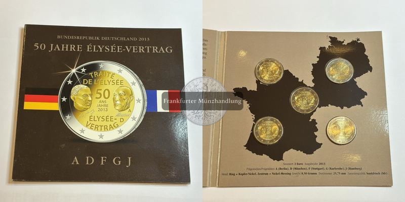  Deutschland 2 Euro 2013 KMS 50 Jahre Élysée-Vertrag [A, D, F, G, J] FM-Frankfurt   