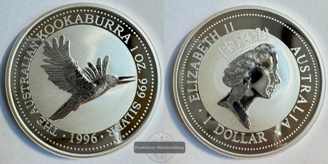  Australien 1 Dollar 1996 (1995-96) Kookaburra FM-Frankfurt KM#289 Feinsilber: 31,1g   