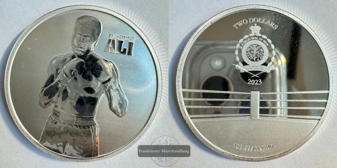  Niue 2 Dollars Charles III (Muhammad Ali) 2023 Proof FM-Frankfurt KM#5998 Feinsilber: 31,1g   