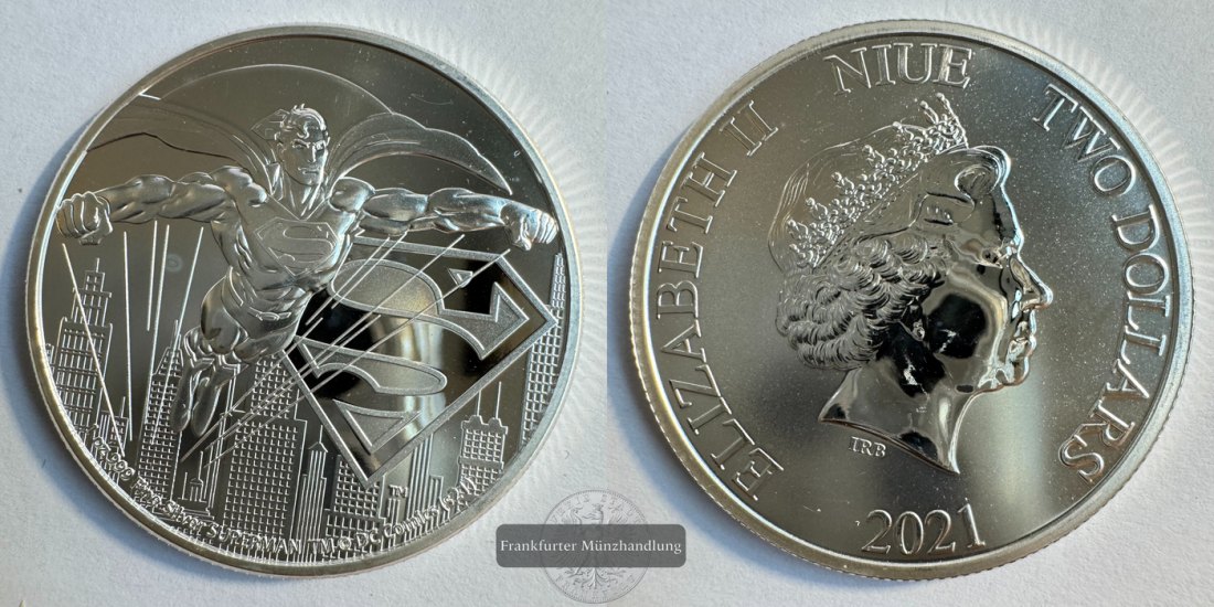  Niue 2 Dollars Elizabeth II (Superman) 2021 FM-Frankfurt KM#4227 Feinsilber: 31,1g   