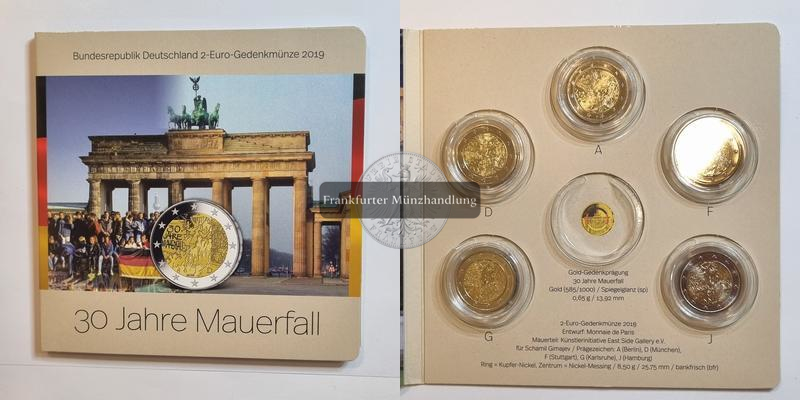  Deutschland 2 Euro 2019 KMS 30 Jahre Mauerfall [A, D, F, G, J] FM-Frankfurt   