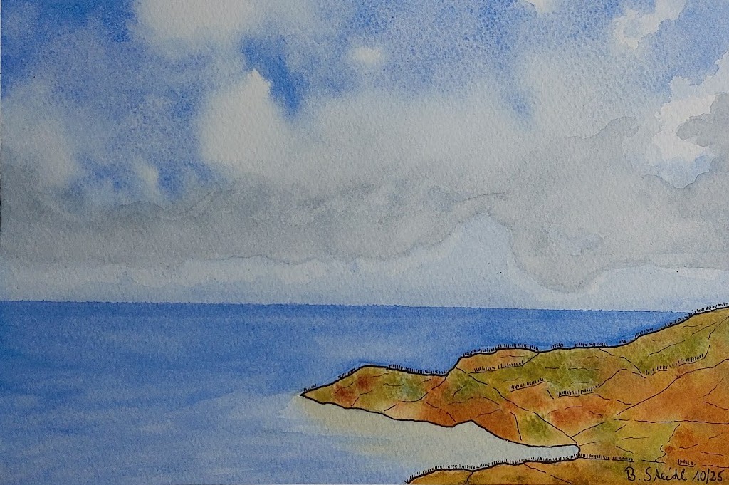  AQUARELLBILD-0005 / LANDZUNGE IM MEER / FORMAT A4 (21x29,7cm) / 10/2025 / CENTENAIRE   