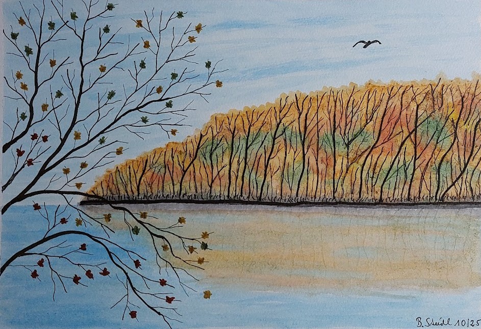  AQUARELLBILD-0041 / HERBSTLANDSCHAFT-INSELBLICK (5) / FORMAT A4 (21x29,7cm) / 10/2025 / CENTENAIRE   