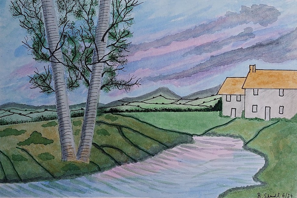  AQUARELLBILD-0022 / BAUM AM BACH / FORMAT A4 (21x29,7cm) / 6/2024   