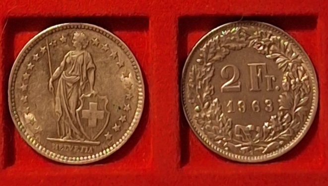  Schweiz 2 Franken 1963 Münze außer Kurs Gewicht 10g 835er = 8.35g Silber fein   