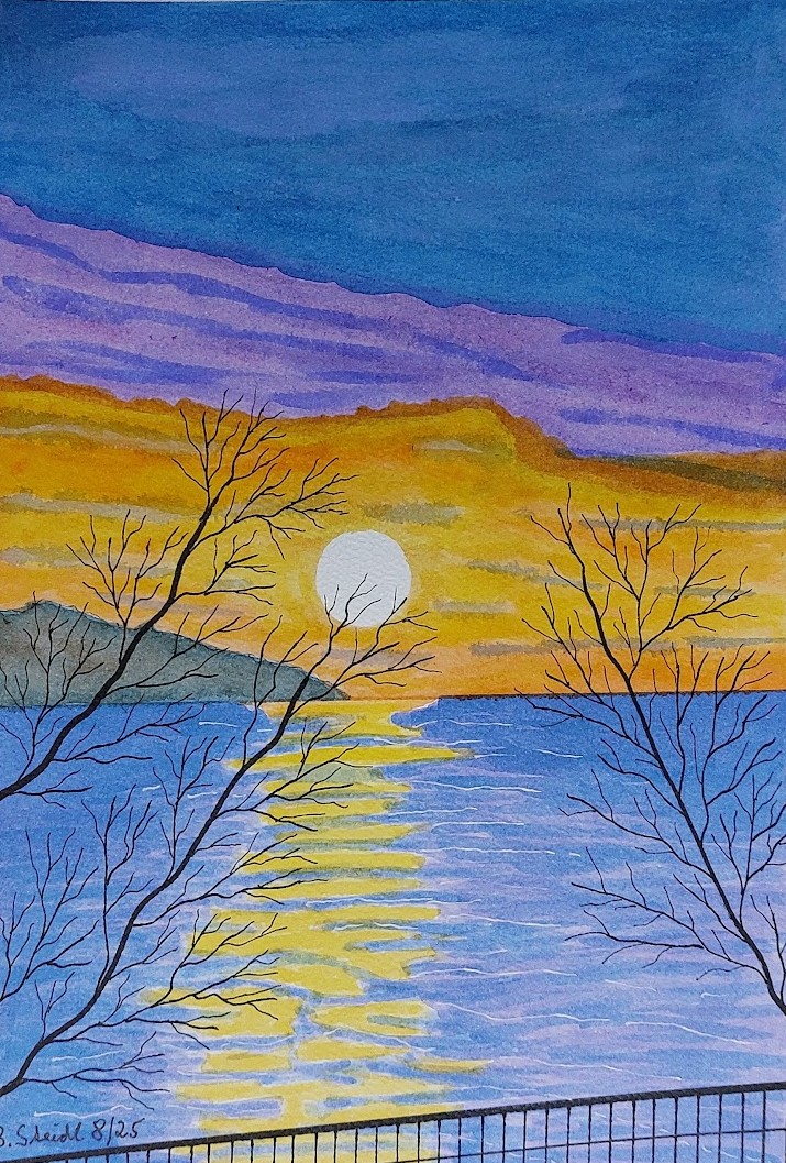  AQUARELLBILD-0006 / SONNENUNTERGANG AM MEER (1) / FORMAT A4 (21x29,7cm) / 8/2025   
