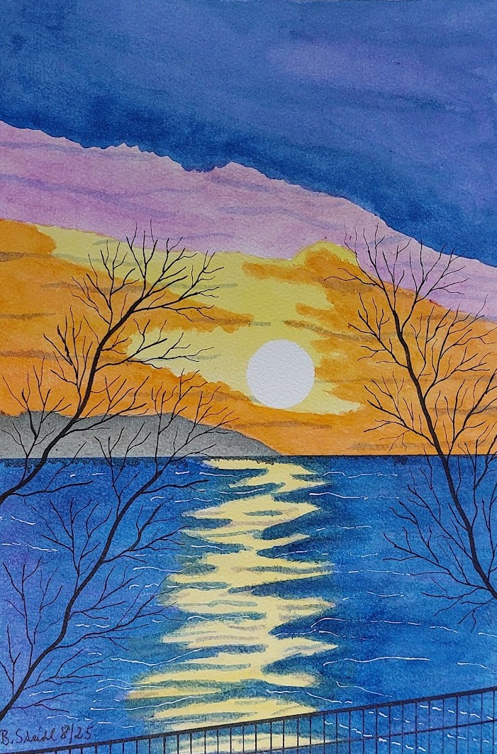  AQUARELLBILD-0007 / SONNENUNTERGANG AM MEER (2) / FORMAT A4 (21x29,7cm) / 8/2025   