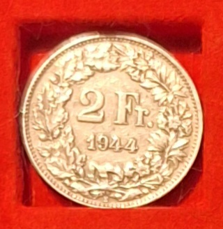  Schweiz 2 Franken 1944 Münze außer Kurs Gewicht 10g 835er = 8.35g Silber fein   
