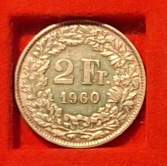  Schweiz 2 Franken 1960 Münze außer Kurs Gewicht 10g 835er = 8.35g Silber fein   