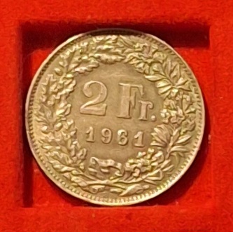  Schweiz 2 Franken 1961 Münze außer Kurs Gewicht 10g 835er = 8.35g Silber fein   