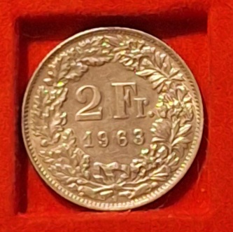  Schweiz 2 Franken 1963 Münze außer Kurs Gewicht 10g 835er = 8.35g Silber fein   