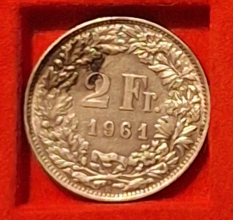  Schweiz 2 Franken 1961 Münze außer Kurs Gewicht 10g 835er = 8.35g Silber fein   