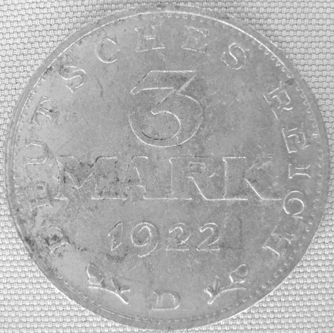  Weimar, 3 Mark 1922 D, J 303   