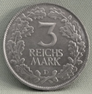 Weimar, 3 Reichsmark 1925 D, J 321