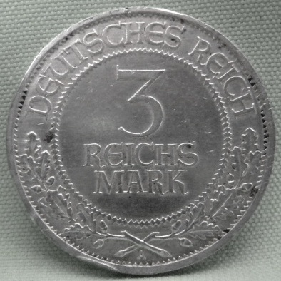  Weimar 3 Reichsmark 1926 A, J 323   