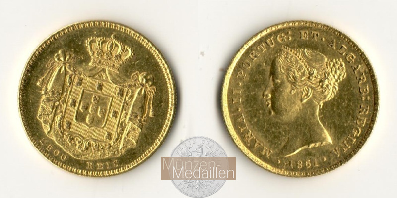 Portugal, Maria II.  2.500 Reis MM-Frankfurt Feingold: 4,07g  1851 