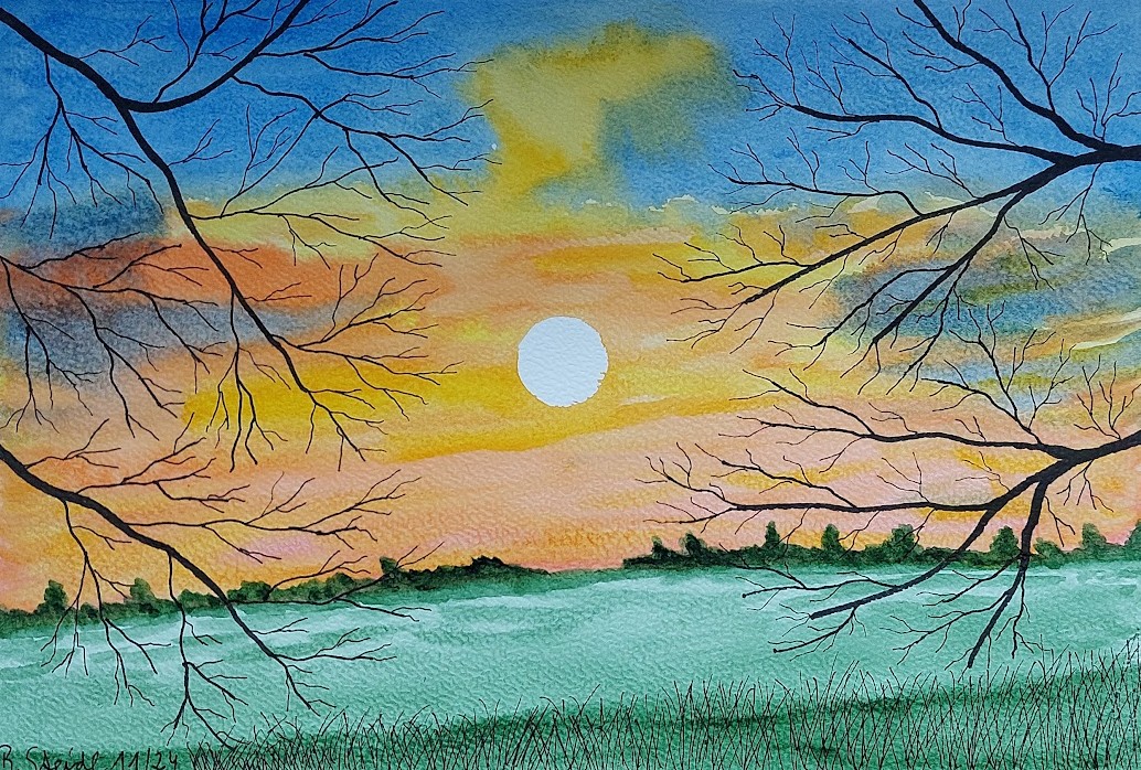  AQUARELLBILD-0026 / SONNENUNTERGANG / FORMAT A4 (21x29,7cm) / 11/2024   
