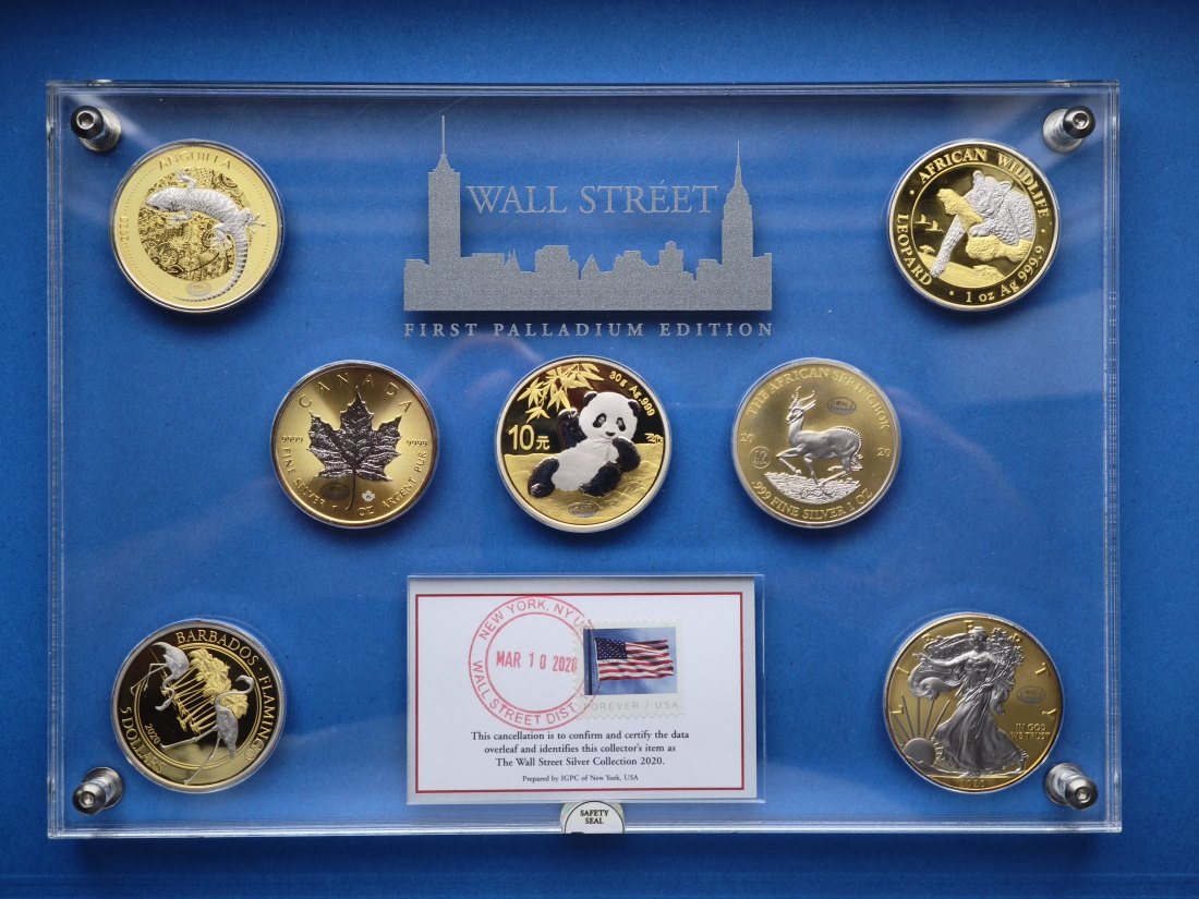  7x 1oz Silbermünzen - Wall Street Collection 'First Palladium Edition'   